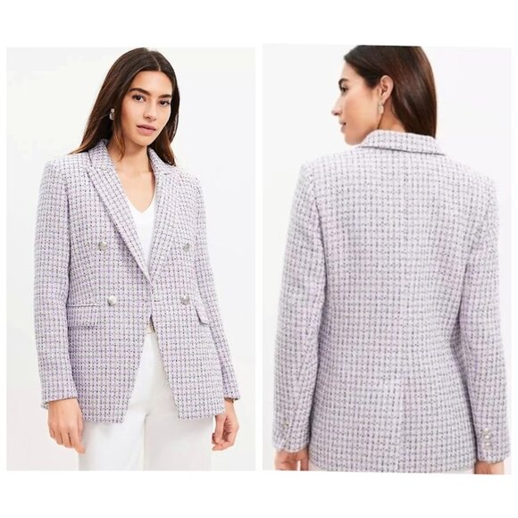 NWT Loft Tweed Double Breasted Blazer Lavender Purple Green 14 - Picture 2 of 14